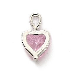 Pink Glass Pendants, with Real Platinum Plated Brass Findings, Heart, Pink, 20x12.5x7.5mm, Hole: 5.5x2.5mm