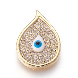 Золотой Латунные микро проложить кубического циркония подвески, эмалью сглаза, слеза, прозрачные, золотые, 22.5x16x3.5 мм, отверстие : 1.5~2 мм