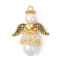 Прозрачный Подвески из перламутрового стекла и жемчуга, угол, с крылом из сплава и железной петлей, прозрачные, 26x20x10.5 мм, отверстие : 1 мм