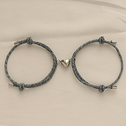 Серый Магнитные плетеные браслеты из сплава в форме сердца для пары подруг, серые, 5-1/2~10-1/4 дюйм (14~26 см)