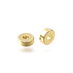 Настоящее золото 18K Латунные гладкие бусины, без свинца и без кадмия, стойки покрытие, прочное покрытие, плоско-круглые, реальный 18 k позолоченный, 4x1.5 мм, отверстие : 1.4 мм