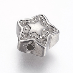 Нержавеющая Сталь Цвет Устойчивы к потускнению 304 бусины из нержавеющей стали, звезда, цвет нержавеющей стали, 10.8~11.3x11.3~11.7x5 мм, отверстие : 1.6 мм