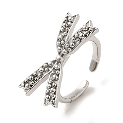 Platinum Rack Plating Brass Cuff Rings, Long-Lasting Plated, Lead Free & Cadmium Free, Bowknot, Platinum, Adjustable