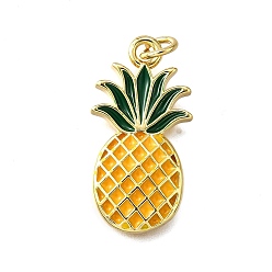 Ананас Латунь эмаль подвески, стойки покрытие, долговечный, без свинца и без кадмия, реальный 18 k позолоченный, ананас, 25x13x3 мм, отверстие : 3 мм