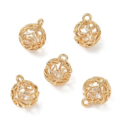 Plaqué 18K Or Véritable Pendentifs en laiton zircon cubique transparent, rond avec breloques étoiles, sans nickel, réel 18 k plaqué or, 10x8x8mm, Trou: 1mm