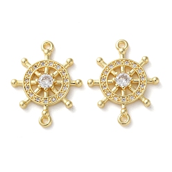 Настоящее золото 18K Стойка покрытие латунь прозрачный кубический цирконий штурвал разъем подвески, долговечный, без свинца и без кадмия, реальный 18 k позолоченный, 26x20x3 мм, отверстие : 1.4 мм