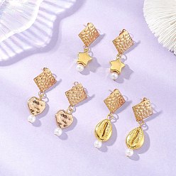 Золотой Пластиковые серьги-гвоздики с подвесками в форме ромба CCB, с абс пластиковой имитации жемчужина круглые бусины, золотые, 40~48x19 мм, 3 пар / набор