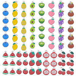 Platinum 78Pcs 13 Styles Mixed Fruit Alloy Enamel Charms, Platinum, 13.5~18x11~15x1~1.5mm, Hole: 1.4~1.6mm, 6pcs/style