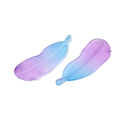 Светло-Голубой Двухцветные подвески из матового акрила, формы перьев, Небесно-голубой, 46.5x17x3.5 мм, отверстие : 1.4 мм
