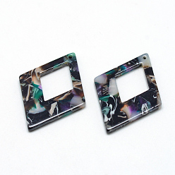 Turquoise Cellulose Acetate(Resin) Pendants, Rhombus, Turquoise, 37x27.5x2.5mm, Hole: 1.5mm, side length 22.5mm