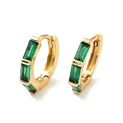 Зеленый Прямоугольные серьги-кольца с кубическим цирконием, настоящие позолоченные украшения из латуни для женщин, без кадмия, без никеля и без свинца, зелёные, 18 мм, штифты : 12x13x2 мм