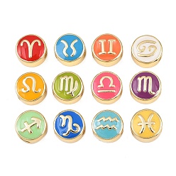 12 Chinese Zodiac Signs 12 латунные бусины шт., с эмалью, плоские круглые с созвездием, реальный 18 k позолоченный, 12 китайские знаки зодиака, 10x5 мм, отверстие : 4.5x2.5 мм, 1 шт / стиль
