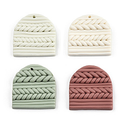 Mixed Color Handmade Polymer Clay Pendants, Arch with Leaf, Mixed Color, 25~25.5x25~25.5x5~5.5mm, Hole: 1.5mm