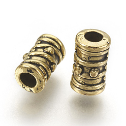 Antique Golden Tibetan Style Alloy Beads, Grooved Beads, Column, Cadmium Free & Nickel Free & Lead Free, Antique Golden, 9x5.5mm, Hole: 3mm