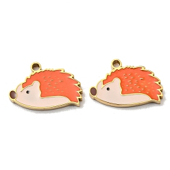 Real 14K Gold Plated 304 Stainless Steel Pendants, with Enamel, Hedgehog Charms, Real 14K Gold Plated, 10.5x16x1.5mm, Hole: 1.4mm