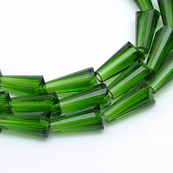 Green Transparent Glass Bead Strands, Cone, Green, 16x7~7.5mm, Hole: 1.6mm, about 48pcs/strand, 28.74~28.94''(73~73.5cm)