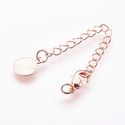 Oro Rosa Extensor de cadena de latón, con cierre de langosta, sin cadmio y níque y plomo, larga duración plateado, plano y redondo, oro rosa, 77x3 mm, agujero: 2.5 mm, broches: 10x6x3 mm