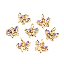 Thistle Real 18K Gold Plated Brass Micro Pave Cubic Zirconia Charms, Cadmium Free & Nickel Free & Lead Free, Butterfly, Thistle, 10.5x13.5x2.5mm, Jump Ring: 5x1mm, Inner Diameter: 3.5mm