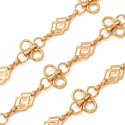 Golden 304 Stainless Steel Clover & Rhombus Link Chains, Unwelded, with Spool, Golden, 14x3mm