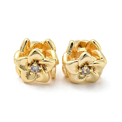 Plaqué 18K Or Véritable Perle en laiton avec verre, sans cadmium et sans nickel et sans plomb, fleur, réel 18 k plaqué or, 6.5x7x6.5mm, Trou: 3mm