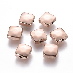 Rose Gold Ion Plating(IP) 304 Stainless Steel Beads, Square, Rose Gold, 8.5x8.5x4mm, Hole: 1.6mm