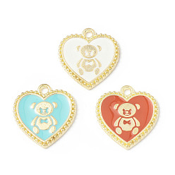 Mixed Color Alloy Enamel Pendants, Heart with Bear Pattern Charm, Golden, Mixed Color, 21x19x1.7mm, Hole: 2mm