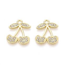 Light Gold Подвески из сплава и страза, черри прелести, золотой свет, 20x17x2 мм, отверстие : 2 мм