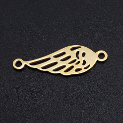 Golden 201 Stainless Steel Links connectors, Feather, Hollow, Golden, 22x7x1mm, Hole: 1.5mm