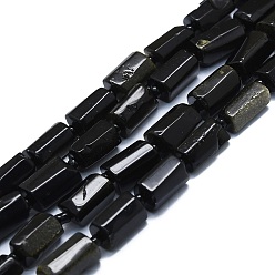 Obsidienne Dorée Brillance dorée naturelle perles obsidienne brins, avec des perles de rocaille, facette, colonne, 12~13x6~8x6~8mm, Trou: 1mm, Environ 28 pcs/chapelet, 15.55''~15.75' (39.5~40 cm)