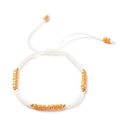 Dark Orange Glass Seed Beaded Bracelet, Adjustable Bracelet for Women, Dark Orange, Inner Diameter: 2-3/8~3-3/4 inch(5.9~9.6cm)