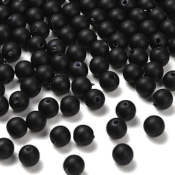 Черный Матовые пластиковые бусины с имитацией жемчуга, круглые, чёрные, 6 мм, отверстие : 1.4 мм
