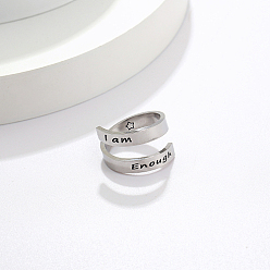 Stainless Steel Color Non-Tarnish Stainless Steel Cuff Rings, Word, Stainless Steel Color, 4mm