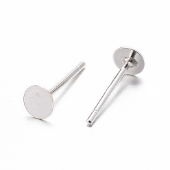 Silver 925 Sterling Silver Round Flat Pad Stud Earring Findings, with 925 Stamp, Silver, 11.3x4mm, Pin: 0.8mm