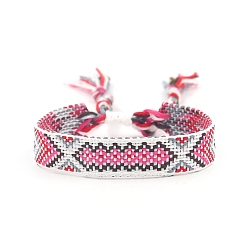 Белый Женские браслеты на плоской подошве из полиэстера в этническом стиле с ромбическим шнуром, регулируемый браслет с кисточкой, белые, 5-7/8 дюйм (15 см)