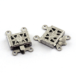Stainless Steel Color 304 Stainless Steel Box Clasps, Rectangle, 4 Hole, 2 Loop, Stainless Steel Color, 10x15x2.5mm, Hole: 1.5mm