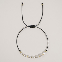 Черный Искусственный жемчуг овальные бусины плетеные браслеты из бисера для женщин, с полиэстеровым шнуром и бусинами из бобов, чёрные, внутренний диаметр: 11 дюйм (28 см)