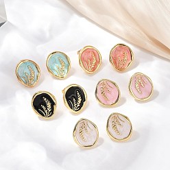 (52) Непрозрачная лаванда 304 овальные серьги-гвоздики из нержавеющей стали, с эмалью, реальный 18 k позолоченный, вакуумное покрытие pvd, разноцветные, 18.5x15.5 мм