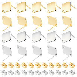 (52) Непрозрачная лаванда 60 шт. 2 цвета 304 детали серьги-гвоздики из нержавеющей стали, ромб, с 60шт. 2цветами 304штифтом из нержавеющей стали, разноцветные, 13.5x13.5x1.4 мм, длина стороны: 10x10 мм, отверстие : 1.5 мм, штифты : 0.8 мм