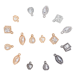Mixed Color Alloy Charms, with Cubic Zirconia, Mixed Shapes, Mixed Color, 72pcs/box
