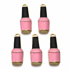 Hot Pink Alloy Enamel Pendants, Light Gold, Cadmium Free & Nickel Free & Lead Free, Bottle, Hot Pink, 26x9.5x3.5mm, Hole: 1.6mm