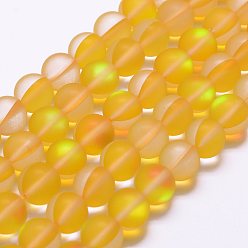 Золотистый Синтетические лунные лучи, голографические бусы, с половинным покрытием ab цвета, матовые, круглые, окрашенные, золотые, 10 мм, отверстие : 1 мм, около 37 шт / нитка, 15 дюйм