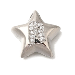 Letter R Стойка металлическая латунная микропрофилированная кубическая циркония подвески, долговечный, без кадмия и без свинца, буквы, платина, Буква R, 15.5x16.5x5.5 мм, отверстие : 3 мм