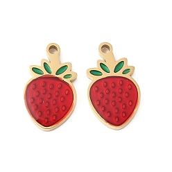 Клубника 304 из нержавеющей стали шармы эмали, ионное покрытие (ip), золотые, клубника, 13.5x8x1.5 мм, отверстие : 1 мм