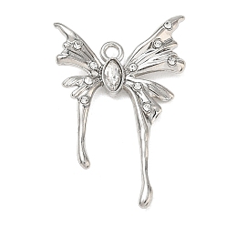 Platinum Alloy Rhinestone Pendants, Butterfly Charms, Platinum, 33x21.5x3.5mm, Hole: 1.8mm