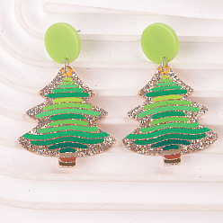 Зеленый лайм Акриловые серьги-гвоздики в форме рождественской елки, праздничные блестящие украшения для женщин и девушек на Рождество, вечеринку, праздничные аксессуары, зеленый лайм, 53x37 мм