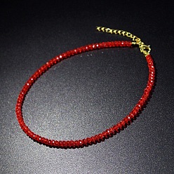 Roja Gargantillas con cuentas redondas facetadas de vidrio y cadenas terminales de aleación de zinc., dorado, rojo, 11.81 pulgada (30 cm)