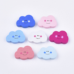 Pink Набивные натуральные деревянные бусины, окрашенные, облако, разноцветные, 21x29.5x5.5 мм, Отверстие : 1.6 мм , около 385 шт / 500 г