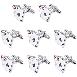 Platinum 4 Pairs Alloy Cufflinks, with Brass, Playing Card, Platinum, 19x18x17mm