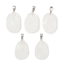 Хрусталь Природного кварца хрустальных подвесок, овальные подвески с железными застежками-кнопками, платина, 29~35.5x19~23.5x5.5~6.5 мм, отверстие : 7.5x4.5 мм