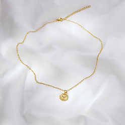 Настоящее золото 24K Нержавеющая сталь плоская круглая с кулоном в форме сердца ожерелья для женщин повседневные повседневные украшения, реальный 24 k позолоченный, 16.54 дюйм (42 см)